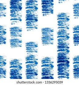 Blue Grunge Fabric Seamless Pattern. Dirt Ink Strokes Texture. Abstract Watercolor Drawing Pattern. Bohemian Dress Print Design. Scattered Shibori Backdrop.
