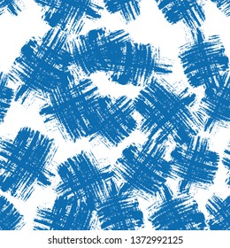 Blue Grunge Fabric Seamless Pattern. Abstract Marine Texture. Grunge brushstrokes Pattern. Sporty Clothes Print Design. Geometric Tie Dye Backdrop.