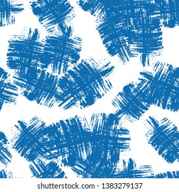 Blue Grunge Fabric Seamless Pattern. Abstract Marine Texture. Grunge brushstrokes Pattern. Indigo Fashion Print Design. Geometric Tie Dye Backdrop.