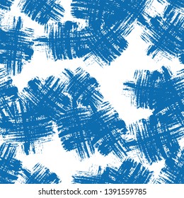 Blue Grunge Fabric Seamless Pattern. Cracked Marine Texture. Grunge brushstrokes Pattern. Bohemian Dress Print Design. Geo Vintage Texture.