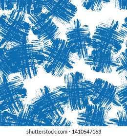 Blue Grunge Fabric Seamless Pattern. Cracked Marine Texture. Grunge brushstrokes Pattern. Sporty Clothes Print Design. Distressed Vintage Backdrop.