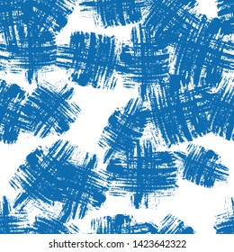 Blue Grunge Fabric Seamless Pattern. Messy Cloth Texture. Grunge brushstrokes Pattern. Bohemian Dress Print Design. Distressed Vintage Backdrop.