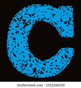Blue grunge letter on black background.