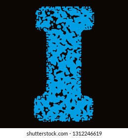 Blue grunge letter on black background.