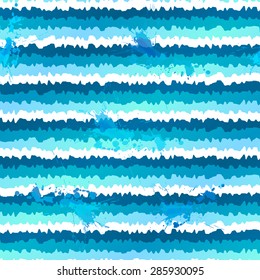 Blue grunge paint stripes vector seamless pattern