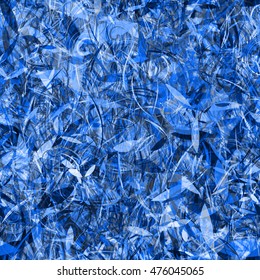 Blue grunge pattern. Thread, fibers, stylized leaves. Mix random. Overlap, overlay, transparent.  Abstract seamless vector background for print, fabric