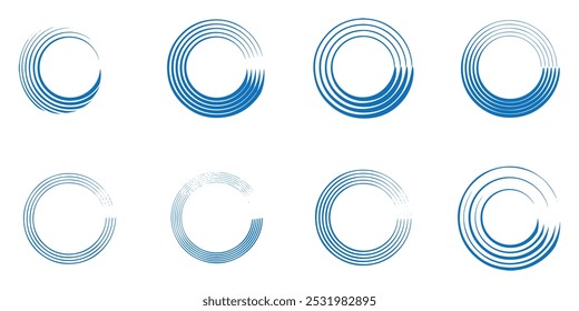 Blue grunge round shapes. Grunge banner collection. Set of grunge circle brush strokes, hand drawn paint frame for design logo, banner, card.