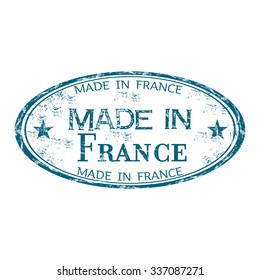 Blue grunge rubber oval stamp with the text Made in France written inside the stamp