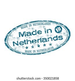 Blue grunge rubber oval stamp with the text made in Netherlands written inside the stamp