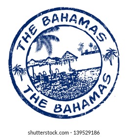 Blue grunge rubber stamp with the name of The Bahamas islands written inside, vector illustration