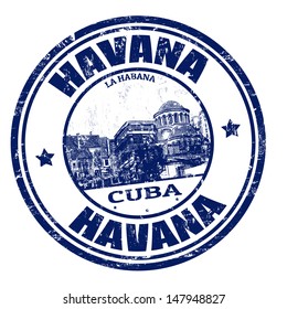 Blue grunge rubber stamp with the name of Havana the capital of Cuba written inside, vector illustration