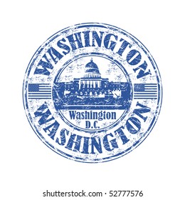Blue grunge rubber stamp with the name of Washington the capital of United States written inside the stamp