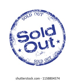 Blue grunge rubber stamp with the text sold out written on the stamp