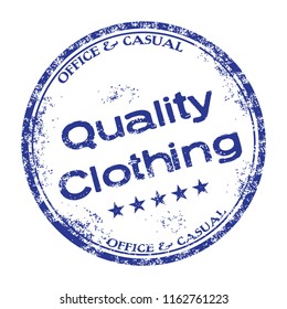Blue grunge rubber stamp with the text quality clothing written inside the stamp