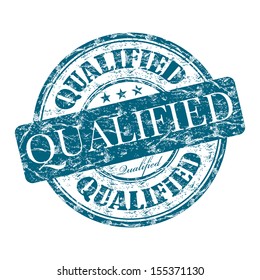 Blue grunge rubber stamp with the text qualified