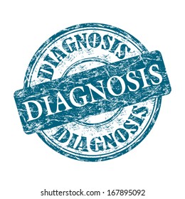 Blue grunge rubber stamp with the text diagnosis written inside the stamp