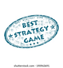 Blue grunge rubber stamp with the text best strategy game written inside the stamp