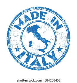 Blue grunge rubber stamp with the text Made in Italy written inside the stamp