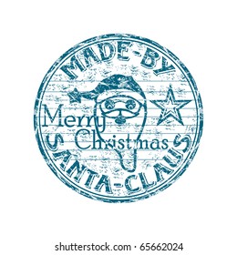 Blue grunge rubber stamp with the text made by Santa written inside the stamp