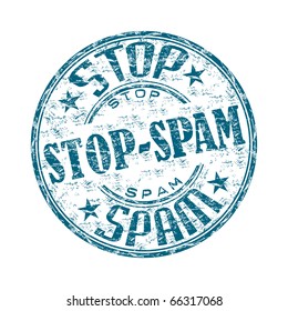 Blue grunge rubber stamp with the text stop spam written inside the stamp