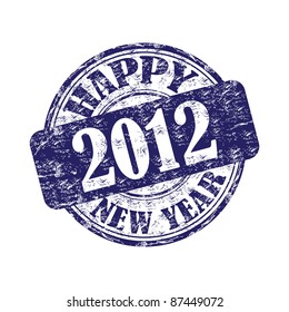 Blue grunge rubber stamp with the text 2012 Happy New Year written on the stamp