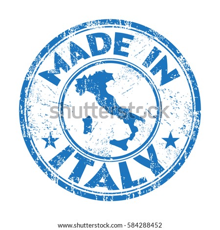 Blue grunge rubber stamp with the text Made in Italy written inside the stamp