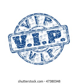 Blue grunge rubber stamp with the word vip written inside the stamp