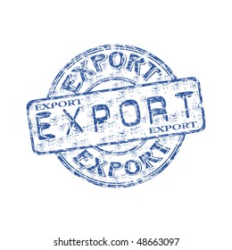 Blue grunge rubber stamp with the word export written inside the stamp