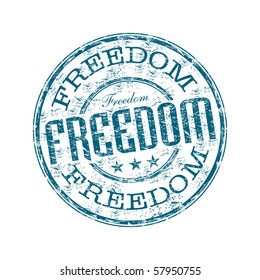 Blue grunge rubber stamp with the word freedom written inside the stamp