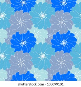 blue grunge seamless pattern with flowers