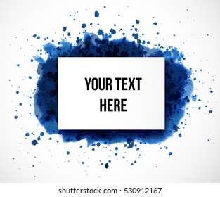 Blue grunge splash and realistic paper background with place for your text on white 