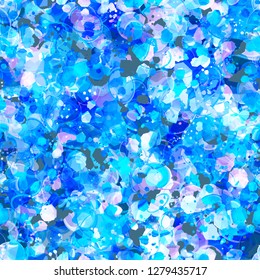 Blue grunge splatter seamless texture. Transparent overlapping blots and stains. Abstract vector background for web page, banners backdrop, fabric, home decor, wrapping