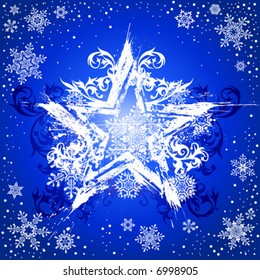 estrella de grano azul, motivos florales y copos de nieve