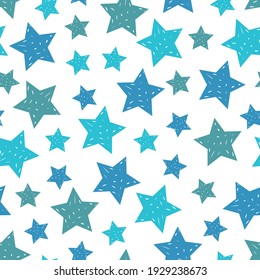 Blue grunge stars seamless pattern. Surface texture. Vector illustration.