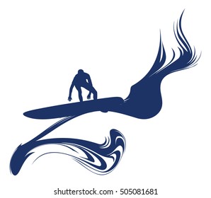 blue grunge surf shield with rider
