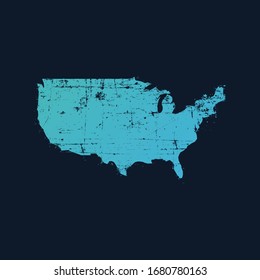 blue grunge USA map. Stock Vector illustration isolated on blue background.