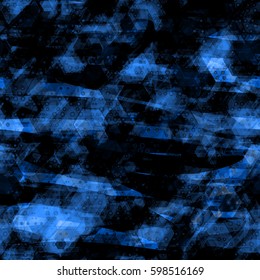Blue grunge wall texture with octagons and dots.