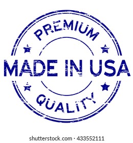 Blue grunged rubber stamp "made in USA"