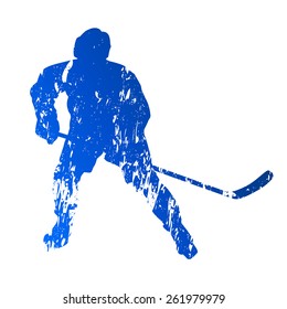 Blue grungy hockey player