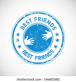 Blue grungy rubber stamp with text best friends.