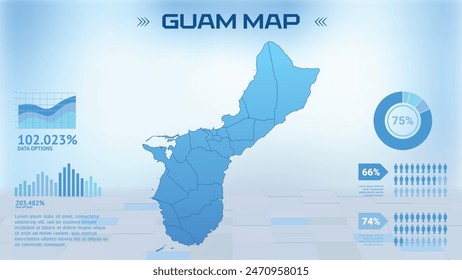 Blue Guam Map with States, Political Guam infographic map vector illustration