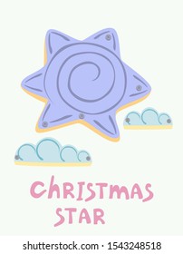 Blue guiding star and clouds for merry christmas. Holiday card. EPS10 vector illustration.