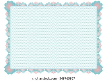 Blue guilloche official certificate. Empty blank