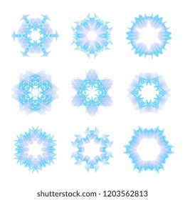 Blue guilloche rosette or spirograph background vector illustration. Diploma frames, security certificate pattern or protective money ornament