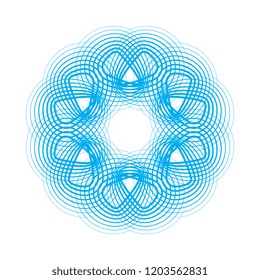 Blue guilloche rosette or spirograph background vector illustration. Diploma frames, security certificate pattern or protective money ornament