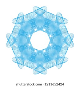 Blue guilloche rosette or spirograph background vector illustration. Diploma frames, security certificate pattern or protective money ornament