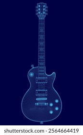 Blue guitar with a blue background. The guitar is shown in a 3D format.