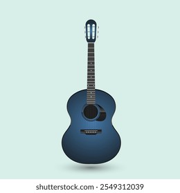 Blue guitar Classic vector-illustration on isolated background. A modern dark blue surface guitar acoustric icon on light blue background