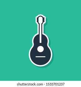 Blue Guitar icon isolated on green background. Acoustic guitar. String musical instrument.  Vector Illustration