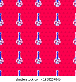 Blue Guitar icon isolated seamless pattern on red background. Acoustic guitar. String musical instrument.  Vector